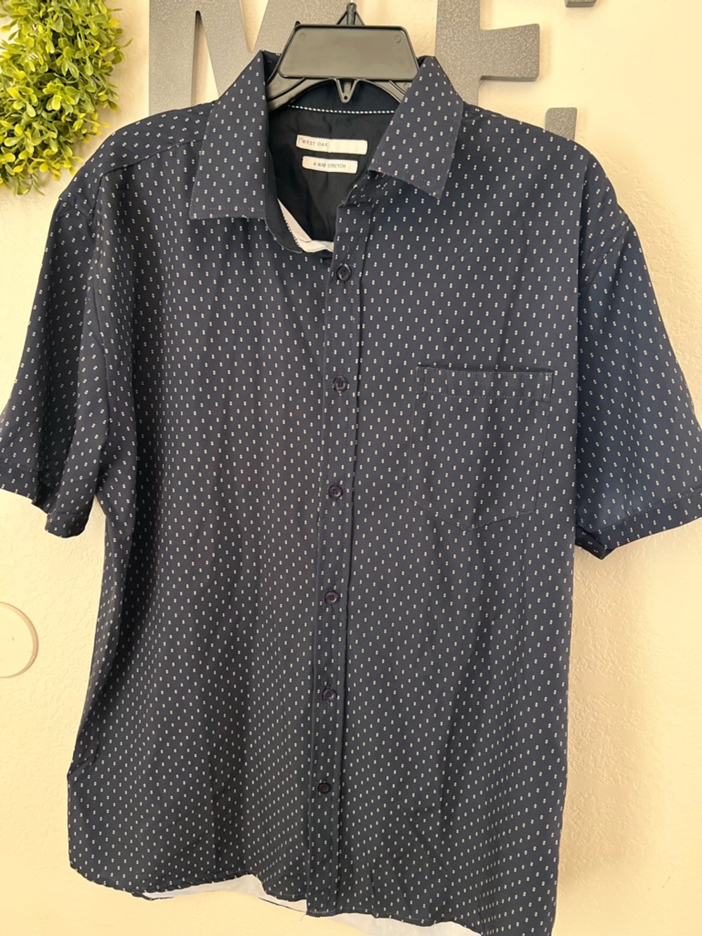 Navy Short-Sleeve Micro Dot Button-Down Shirt